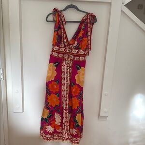 FARM Rio Floral Tie-Shoulder Midi Dress - Pink and Orange